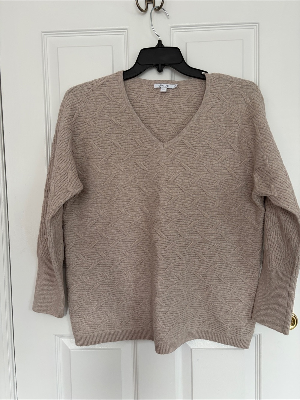 Chico's Beige Taupe V-Neck Textured Knit Sweater